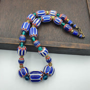 Venetian style blue chevron glass beads necklace nch-3.