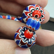 Venetian white heart and blue chevron glass beads necklace nch-2.