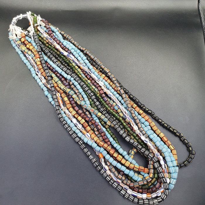Vintage african multicolor stripes 10 strands  glass beads 5-7mm necklace l8