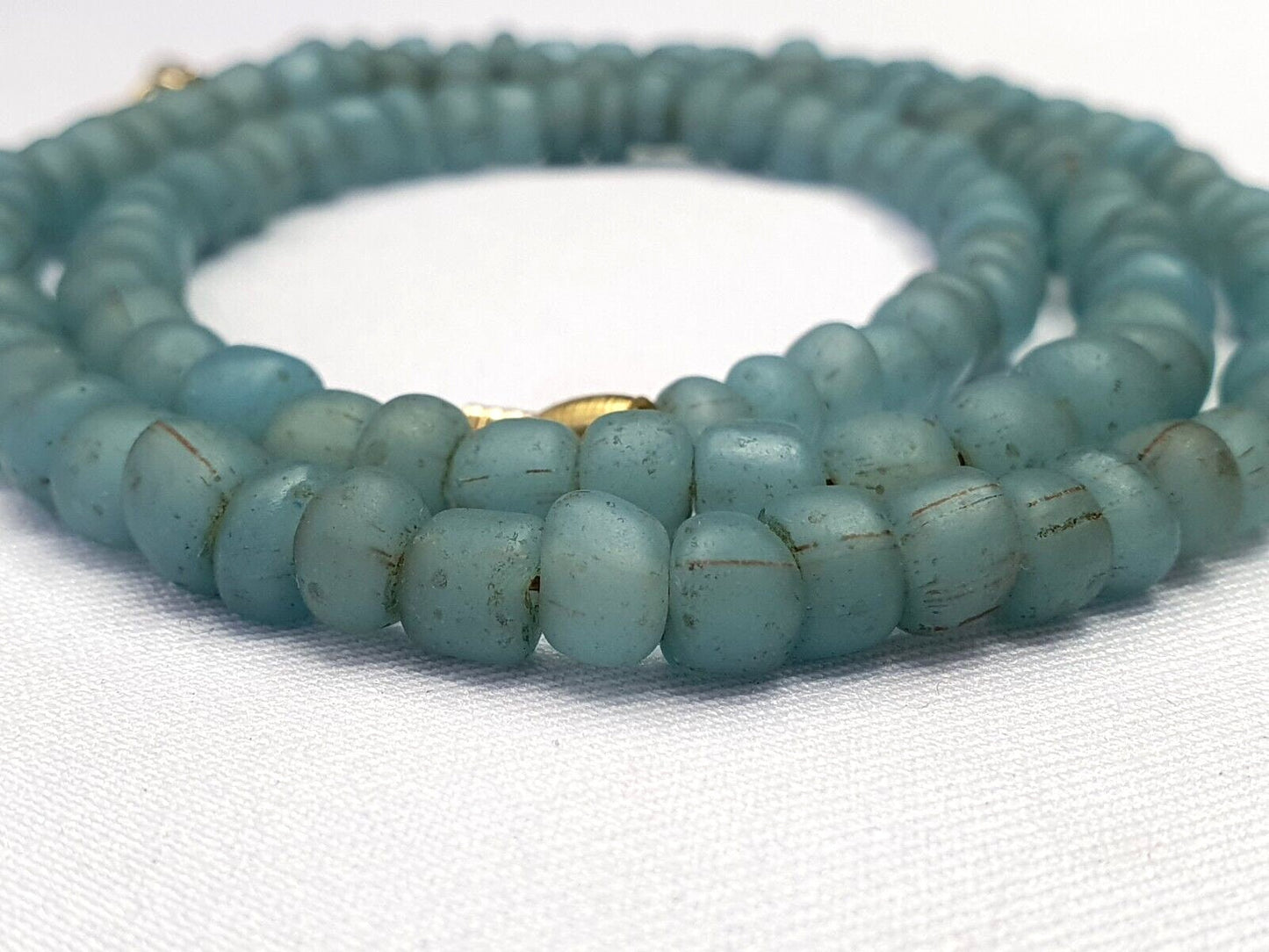 Antique old traded sky blue color glass beads jewelry necklace  malaGift