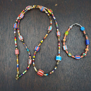 Set of vintage venetian style old african glass chevron beads long necklace ah-4