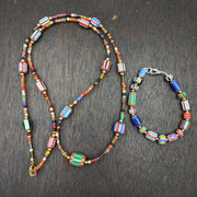 Set of vintage venetian style old african glass chevron beads long necklace
