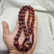 Vintage Red Venetian Inspired, Skunk Trade Necklace - Glass Strand, Assorted 16-10mm Sizes, 28 Inch