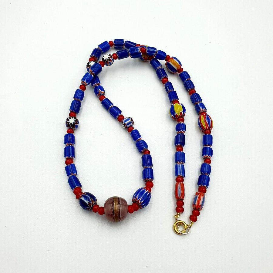 Vintage chevron and white heart venetian multilayers glass beads necklace n-93.