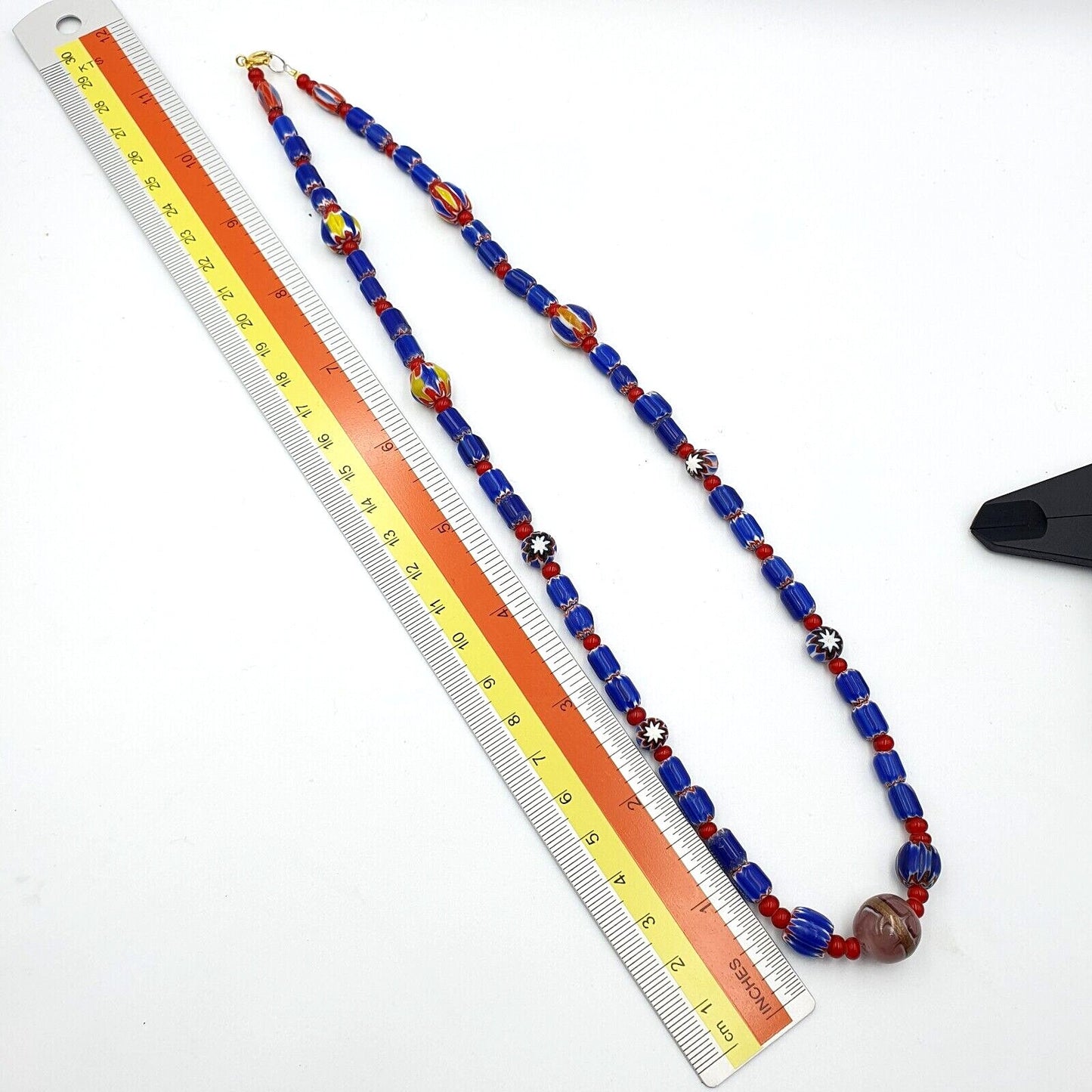 Vintage chevron and white heart venetian multilayers glass beads necklace n-93Gift