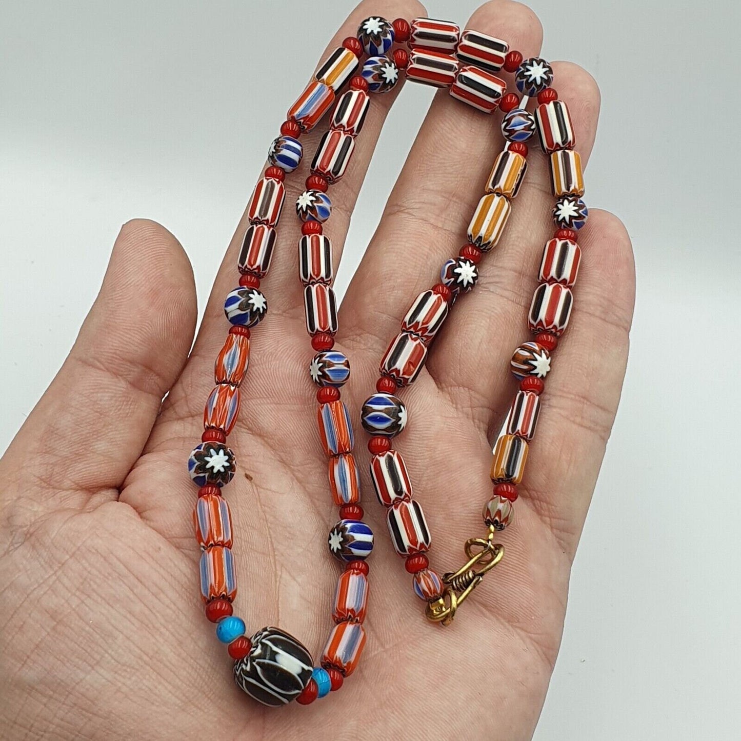 Vintage chevron and white heart venetian multilayers glass beads necklace n-92Gift