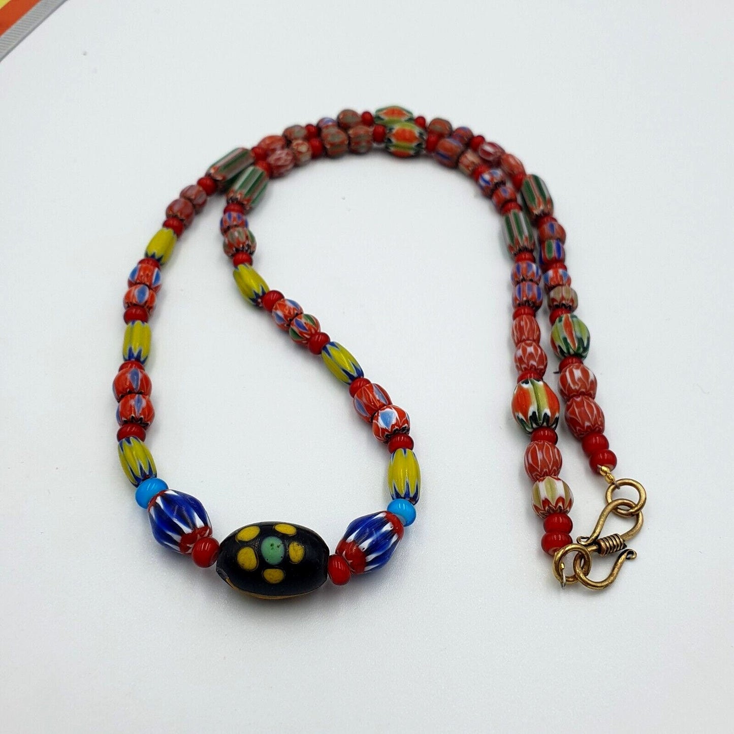 Vintage chevron and white heart venetian multilayers glass beads necklace n-94Gift