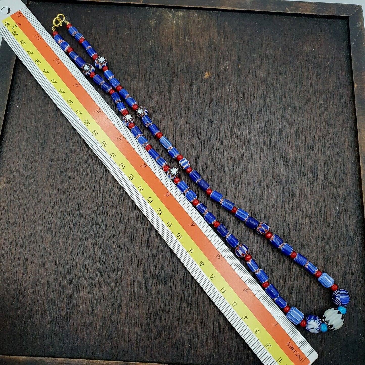 Vintage chevron and white heart venetian multilayers glass beads necklace n-91Gift