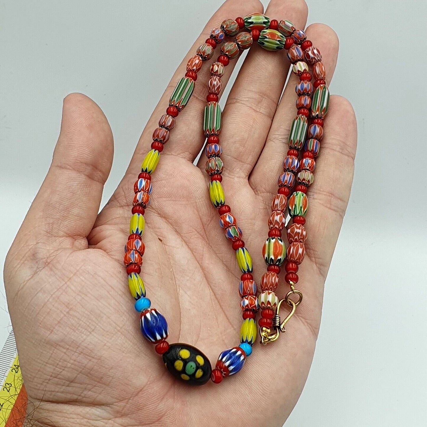 Vintage chevron and white heart venetian multilayers glass beads necklace n-94Gift