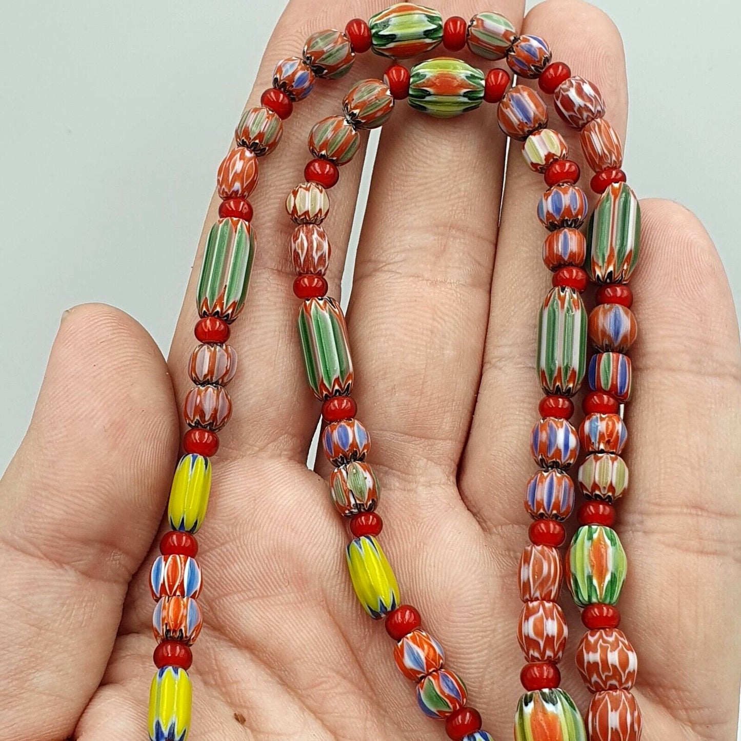 Vintage chevron and white heart venetian multilayers glass beads necklace n-94Gift