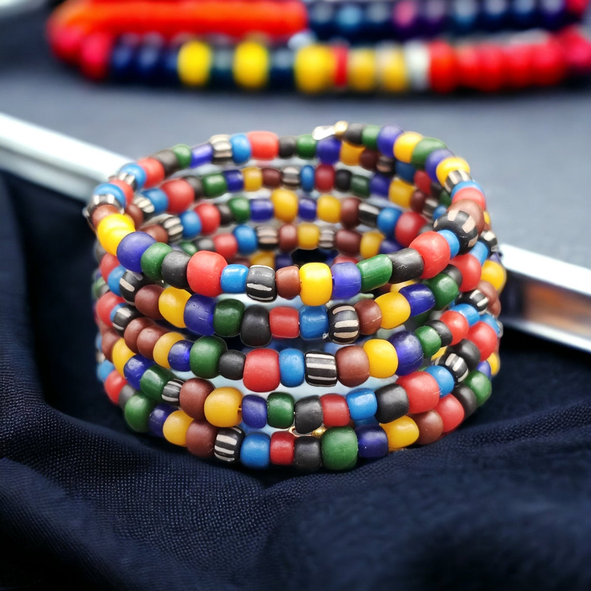 Vintage glass beads antique style multilayer bracelet #br-22.