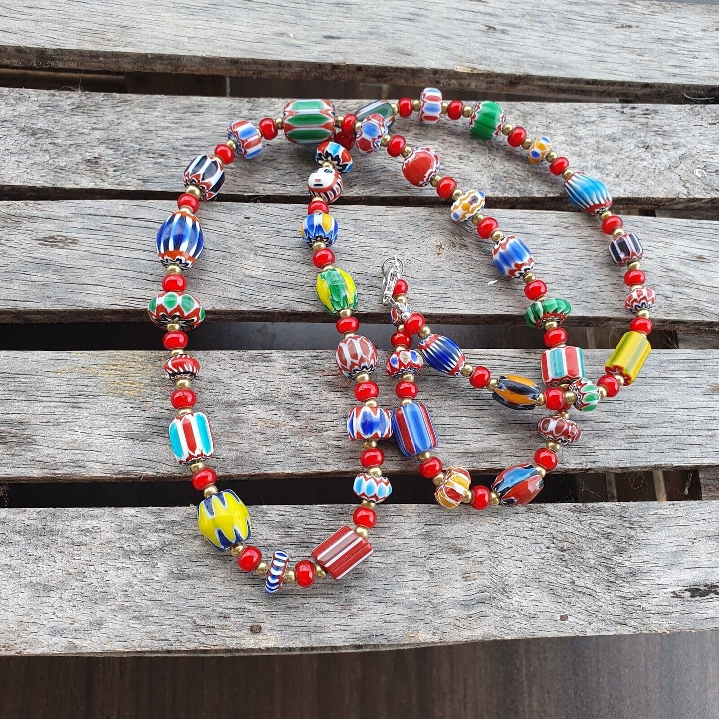 Colorful chevron and white heart venetian beads glass beads necklace ncc-8