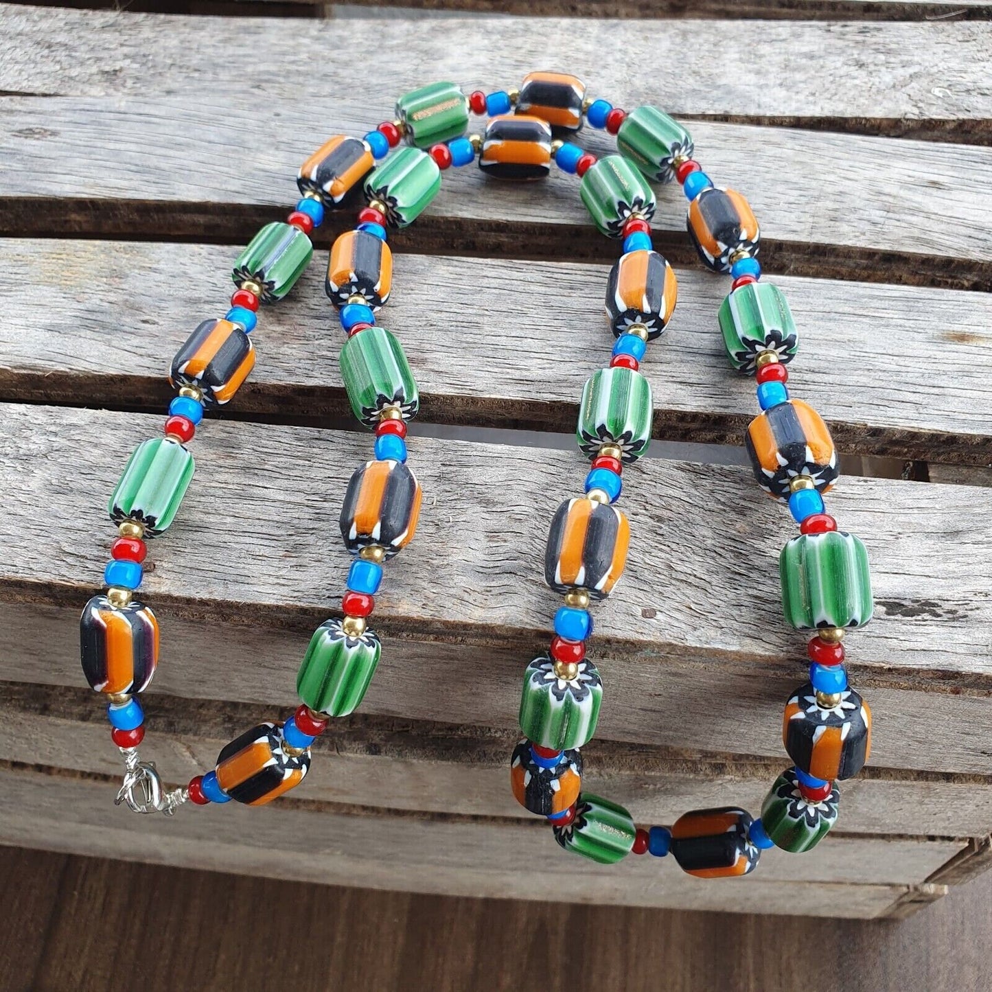Colorful chevron and white heart venetian beads glass beads necklace ncc-6