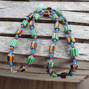 Colorful chevron and white heart venetian beads glass beads necklace ncc-6