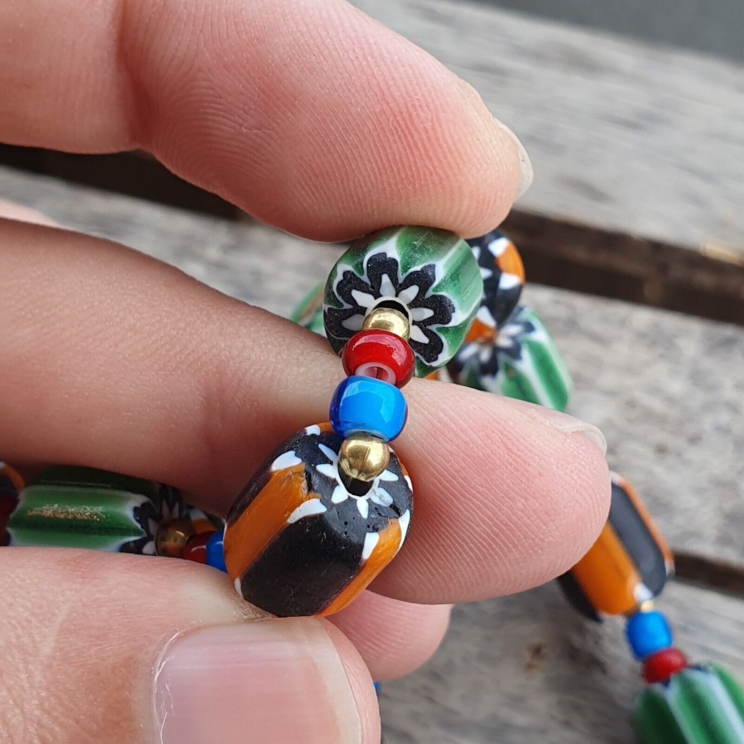 Colorful chevron and white heart venetian beads glass beads necklace ncc-6