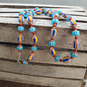 Colorful chevron and white heart venetian beads glass beads necklace ncc-7