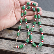 Green chevron and white heart venetian beads glass beads necklace ncc-3