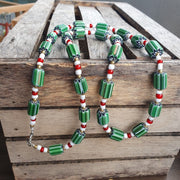 Green chevron and white heart venetian beads glass beads necklace ncc-3