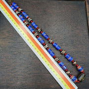 Vintage white heart venetian style blue chevron glass beads necklace n9-12.