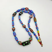 Antique white heart venetian style blue chevron glass beads necklace n94.