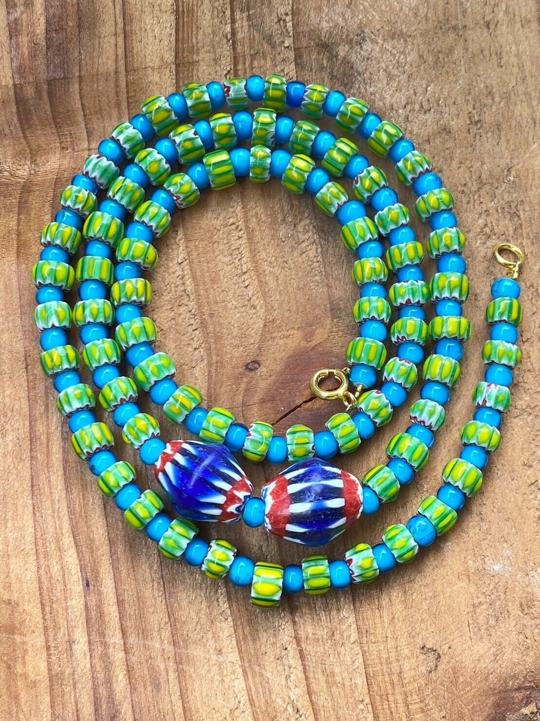 Vintage chevrons & white heart venetian multilayers glass beads necklace n-201Gift