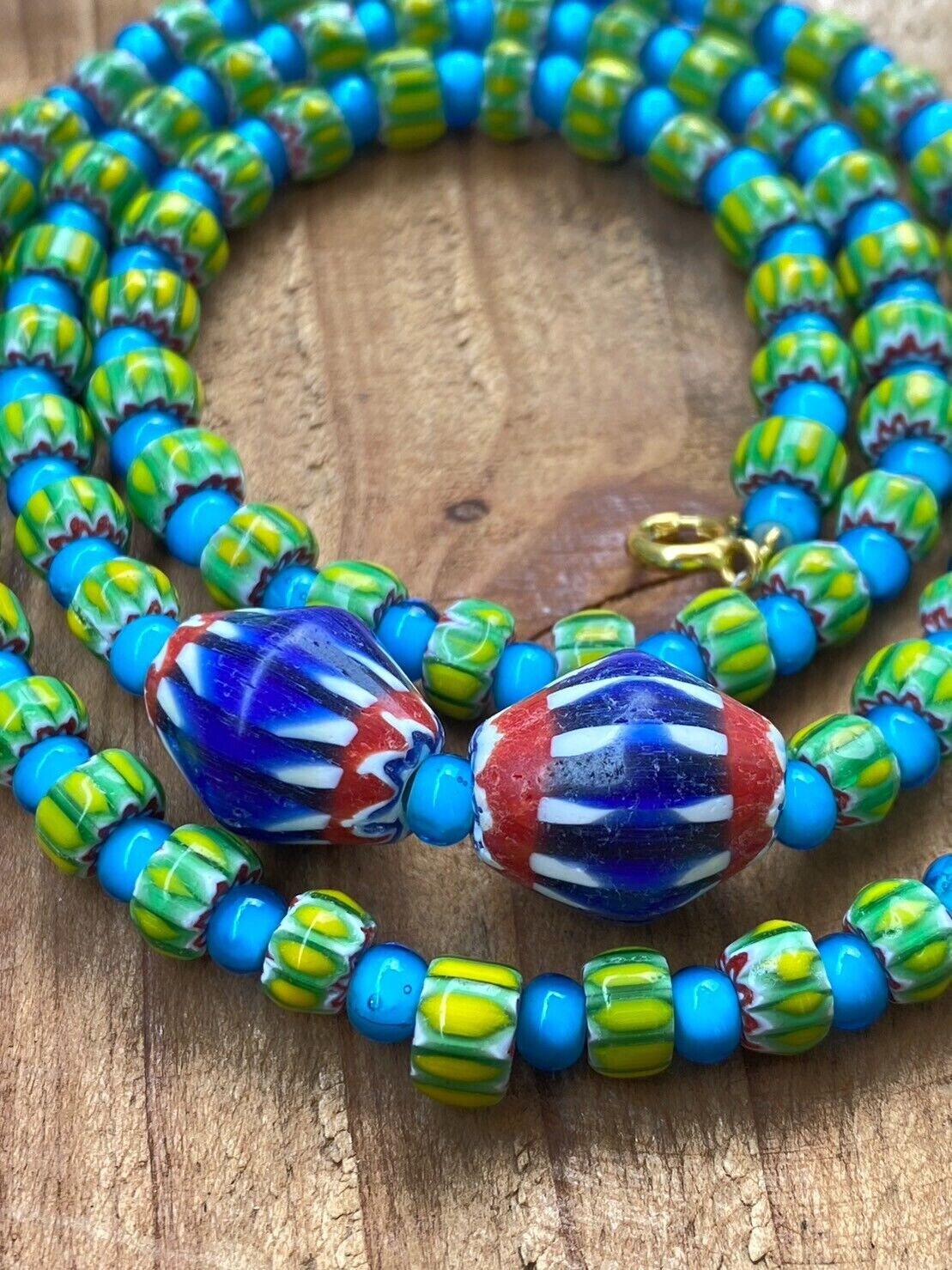 Vintage chevrons & white heart venetian multilayers glass beads necklace n-201Gift