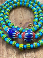Vintage chevrons & white heart venetian multilayers glass beads necklace n-201.
