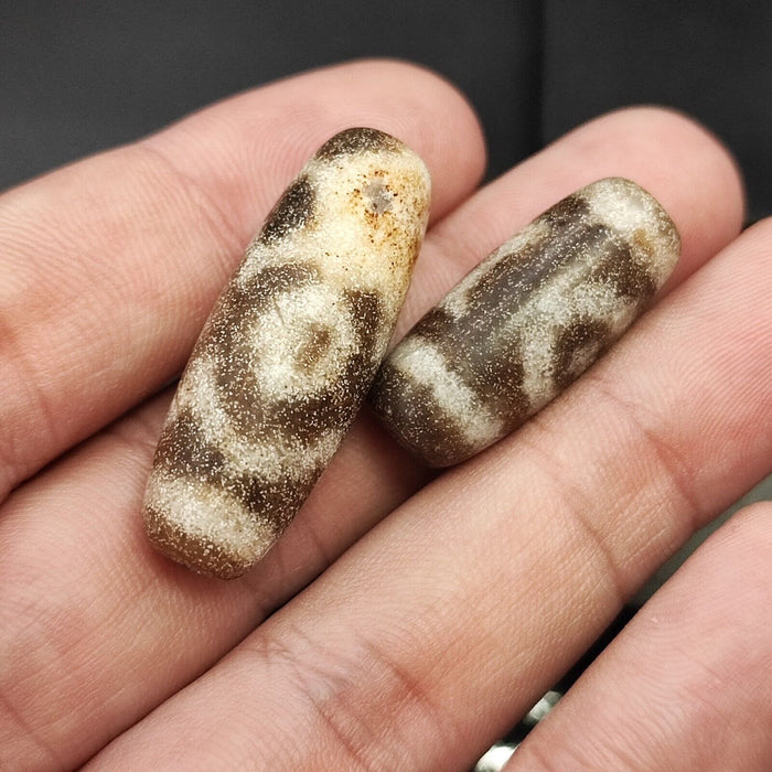 Lot 2 old indo tibetan multi eyes stone dzi bead amulet