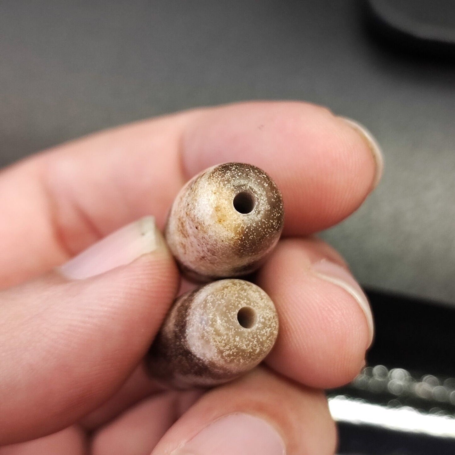 Lot 2 old indo tibetan multi eyes stone dzi bead amulet