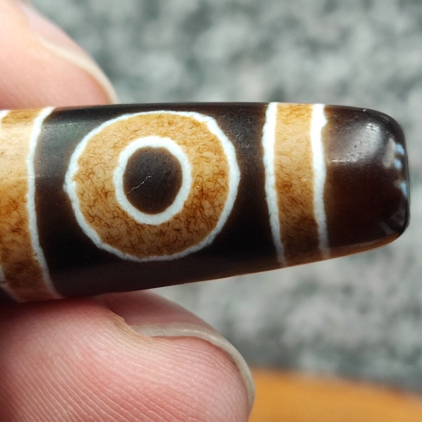 Indo Tibetan Agate Dzi Bead Amulet: Circle & Square Eyes