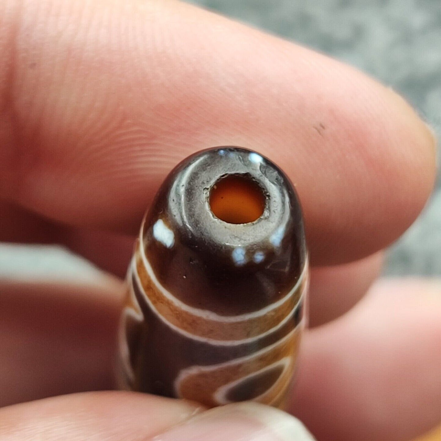Indo Tibetan Agate Dzi Bead Amulet: Circle & Square Eyes