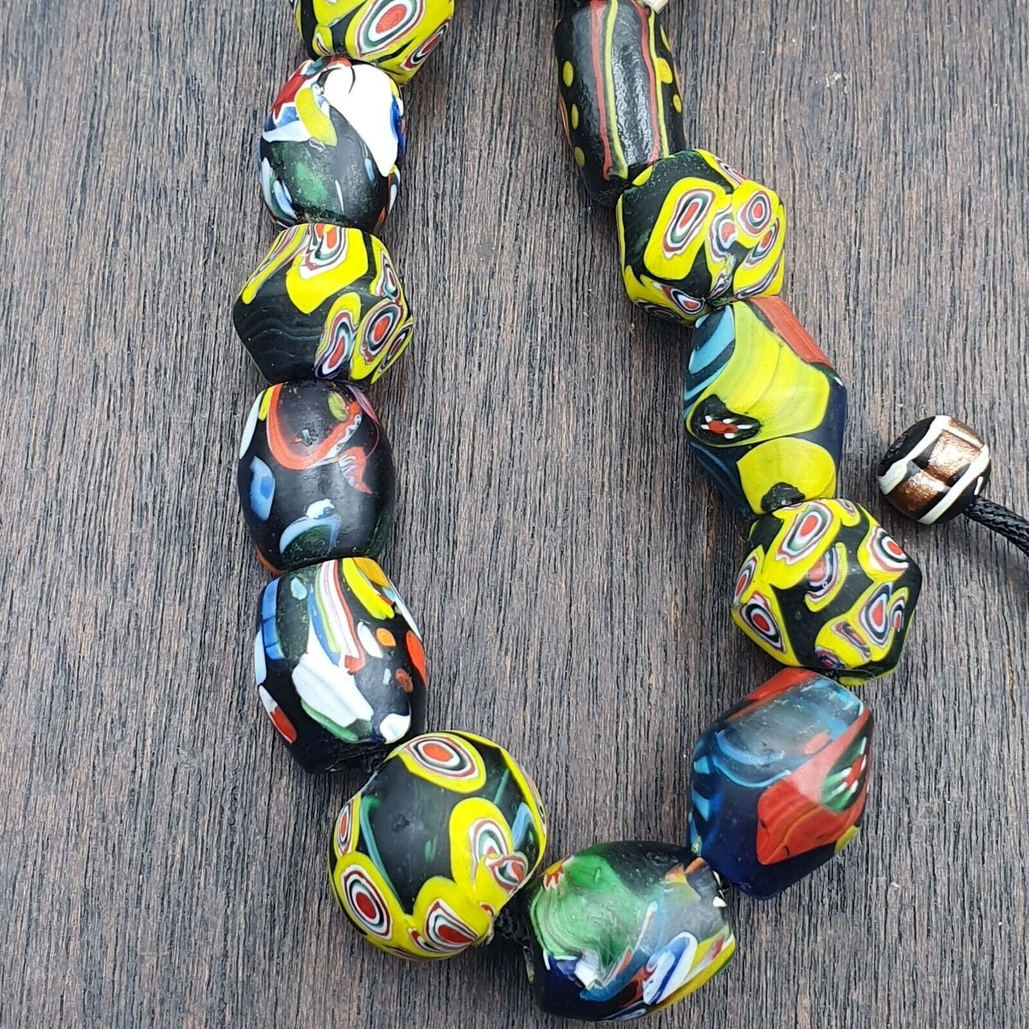 Vintage roman venetian style chevron mosaic glass beads necklace mx-30Gift