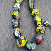 Vintage roman venetian style chevron mosaic glass beads necklace mx-30.