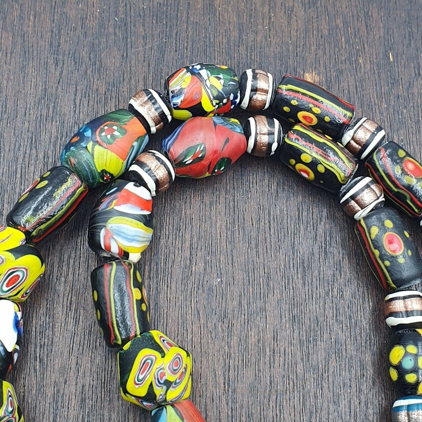 Vintage roman venetian style chevron mosaic glass beads necklace mx-30Gift