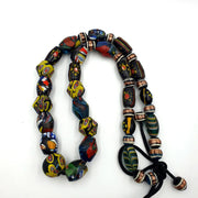 Vintage roman venetian style chevron mosaic glass beads necklace mx-30.