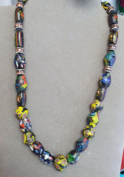 Vintage roman venetian style chevron mosaic glass beads necklace mx-30.