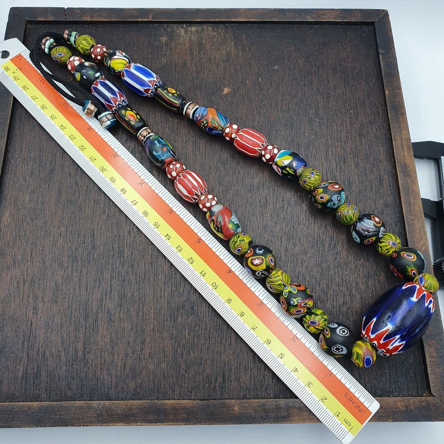 Vintage roman venetian style chevron mosaic glass beads necklace mx-28Gift