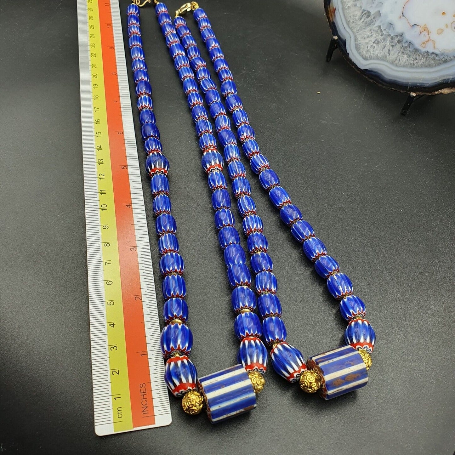 Vintage chevron and white heart venetian multilayers glass beads necklace n-155Gift