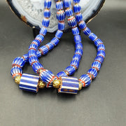 Vintage chevron and white heart venetian multilayers glass beads necklace n-155.