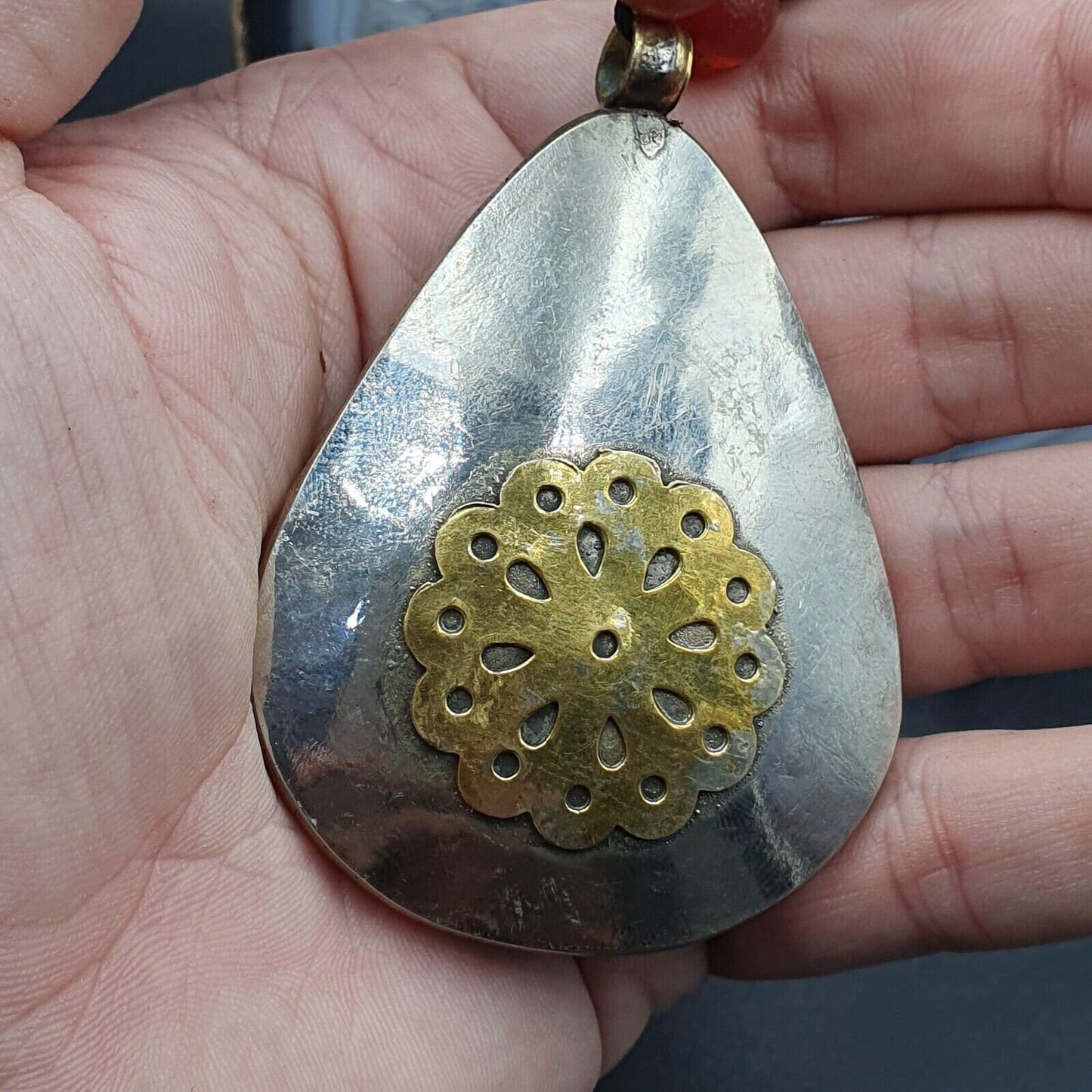 Antique Carved Agate Seal Pendent Necklace: Rare Bone Beads