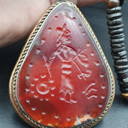 Antique Carved Agate Seal Pendent Necklace: Rare Bone Beads