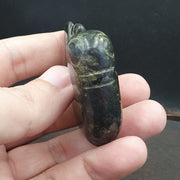 Antique black magnetic stone mysterious animal carving stone bead amulet mg-9-6