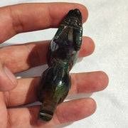 Antique green jade stone mysterious animal carving stone bead amulet mg-9-11