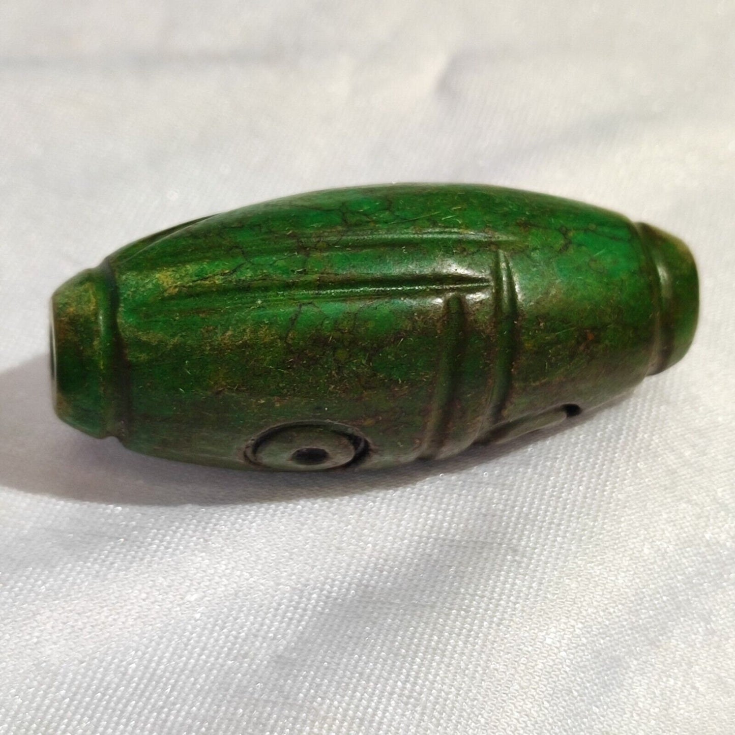 Antique green hawlight stone carving stone eyes bead amulet mg-9-12