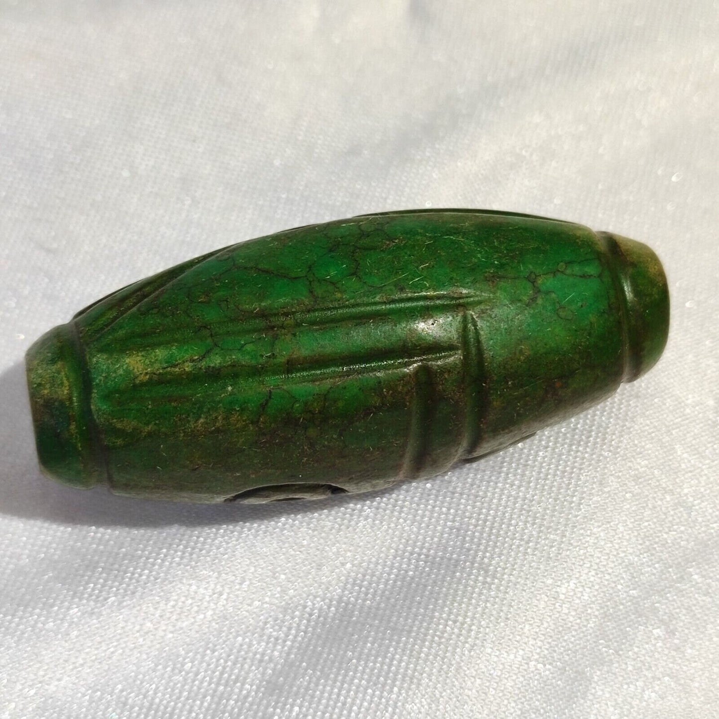 Antique green hawlight stone carving stone eyes bead amulet mg-9-12