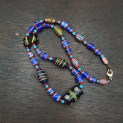 N97 blue chevron and white heart venetian beads african glass beads necklace.
