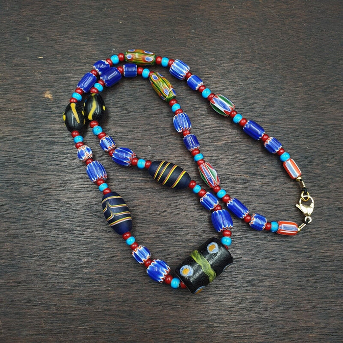 N97 blue chevron and white heart venetian beads african glass beads necklaceGift