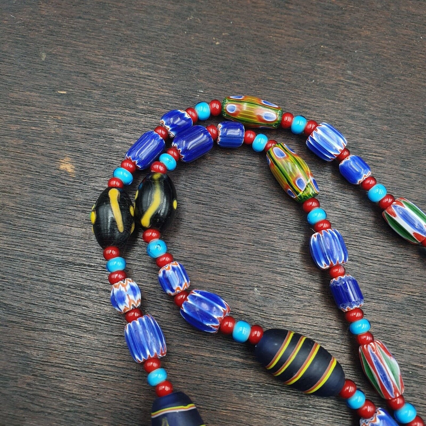N97 blue chevron and white heart venetian beads african glass beads necklaceGift