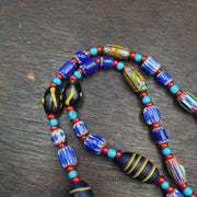 N97 blue chevron and white heart venetian beads african glass beads necklace.