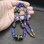 N97 blue chevron and white heart venetian beads african glass beads necklace.